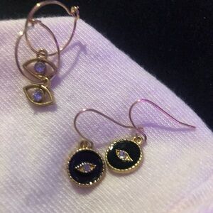 Black/Gold and White/Gold Evil Eye Earring Bundle
